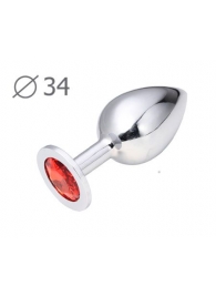 Коническая серебристая анальная втулка с красным кристаллом - 8,2 см. - Anal Jewelry Plug - купить с доставкой в Кисловодске