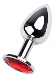 Маленькая коническая серебристая анальная пробка с красным кристаллом - 7 см. - ToyFa - купить с доставкой в Кисловодске