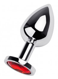 Серебристая коническая анальная пробка с красным кристаллом - 8 см. - ToyFa - купить с доставкой в Кисловодске