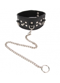 Черный ошейник с шипами и металлическим поводком-цепочкой - Notabu - купить с доставкой в Кисловодске