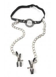 Кляп, соединенный цепочкой с клипсами для сосков - Pipedream - купить с доставкой в Кисловодске