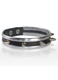 Серебристо-черный узкий ошейник с шипами - Sitabella - купить с доставкой в Кисловодске