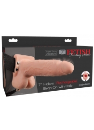 Телесный перезаряжаемый вибрострапон 7  Hollow Rechargeable Strap-on with Balls - 20,3 см. - Pipedream - купить с доставкой в Кисловодске