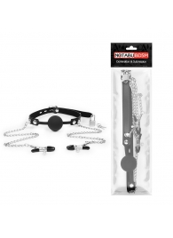 Черный кляп-шарик с зажимами на соски на металлической цепочке - Notabu - купить с доставкой в Кисловодске