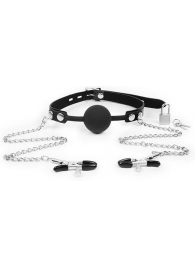 Черный кляп-шарик с зажимами на соски на металлической цепочке - Notabu - купить с доставкой в Кисловодске