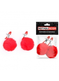 Зажимы для сосков с красным пушком - Notabu - купить с доставкой в Кисловодске