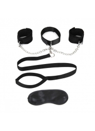 Чёрный ошейник с наручниками и поводком Collar Cuffs   Leash Set - Lux Fetish - купить с доставкой в Кисловодске