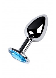 Серебристая конусовидная анальная пробка с голубым кристаллом - 7 см. - ToyFa - купить с доставкой в Кисловодске