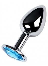 Серебристая конусовидная анальная пробка с голубым кристаллом - 7 см. - ToyFa - купить с доставкой в Кисловодске