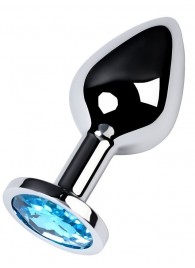 Серебристая конусовидная анальная пробка с голубым кристаллом - 8 см. - ToyFa - купить с доставкой в Кисловодске