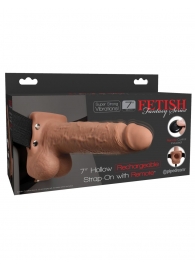 Кофейный перезаряжаемый вибрострапон 7  Hollow Rechargeable Strap-on with Balls - 20,3 см. - Pipedream - купить с доставкой в Кисловодске