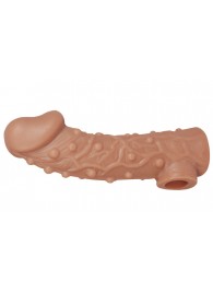 Телесная насадка на фаллос с отверстием для мошонки EXTREME SLEEVE - 15,6 см. - KOKOS - в Кисловодске купить с доставкой