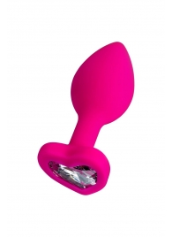 Розовая анальная втулка Diamond Heart с прозрачным кристаллом - 7 см. - ToyFa - купить с доставкой в Кисловодске