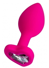 Розовая анальная втулка Diamond Heart с прозрачным кристаллом - 7 см. - ToyFa - купить с доставкой в Кисловодске