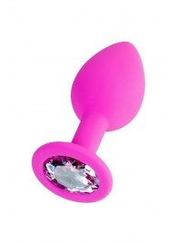 Розовая анальная втулка Brilliant с прозрачным кристаллом - 7 см. - ToyFa - купить с доставкой в Кисловодске