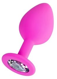 Розовая анальная втулка Brilliant с прозрачным кристаллом - 8 см. - ToyFa - купить с доставкой в Кисловодске