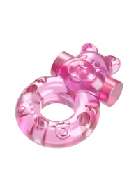 Розовое эрекционное виброкольцо на пенис Pink Bear - Baile - в Кисловодске купить с доставкой