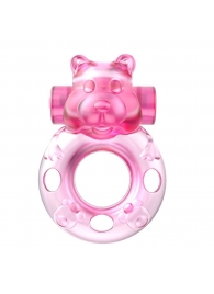 Розовое эрекционное виброкольцо на пенис Pink Bear - Baile - в Кисловодске купить с доставкой
