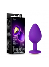 Фиолетовая анальная пробка Bling Plug Medium с золотистым стразом - 8,3 см. - Blush Novelties - купить с доставкой в Кисловодске