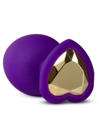 Фиолетовая анальная пробка Bling Plug Large с золотистым стразом - 9,5 см. - Blush Novelties - купить с доставкой в Кисловодске