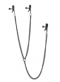 Черные зажимы на соски и клитор на цепочке DELUXE NIPPLE   CLIT CLAMPS - Dream Toys - купить с доставкой в Кисловодске