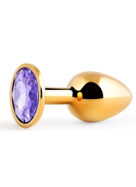Золотистая анальная пробка с фиолетовым стразом - 7,2 см. - Anal Jewelry Plug - купить с доставкой в Кисловодске