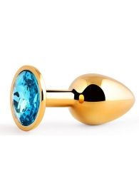 Золотистая анальная пробка с голубым стразом - 7,2 см. - Anal Jewelry Plug - купить с доставкой в Кисловодске