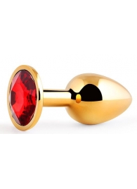 Золотистая анальная пробка с красным стразом - 7,2 см. - Anal Jewelry Plug - купить с доставкой в Кисловодске