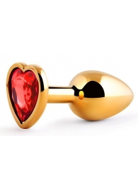Золотистая анальная пробка с красным стразом-сердечком - 7 см. - Anal Jewelry Plug - купить с доставкой в Кисловодске