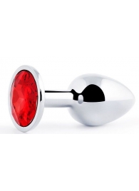 Серебристая анальная пробка с красным стразом - 7,2 см. - Anal Jewelry Plug - купить с доставкой в Кисловодске