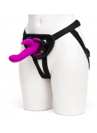 Лиловый страпон Rechargeable Vibrating Strap-On Harness Set - 17,6 см. - Happy Rabbit - купить с доставкой в Кисловодске