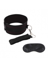 Черный ошейник с длинным поводком Collar and Leash Set - Lux Fetish - купить с доставкой в Кисловодске