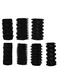 Набор из 7 черных насадок PENIS SLEEVES SET - Dream Toys - в Кисловодске купить с доставкой
