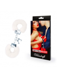 Белые меховые наручники на сцепке с ключиками - Notabu - купить с доставкой в Кисловодске