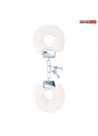 Белые меховые наручники на сцепке с ключиками - Notabu - купить с доставкой в Кисловодске