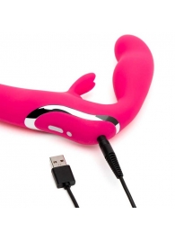 Ярко-розовый безремневой страпон Rechargeable Vibrating Strapless Strap-On - Happy Rabbit - купить с доставкой в Кисловодске