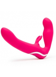 Ярко-розовый безремневой страпон Rechargeable Vibrating Strapless Strap-On - Happy Rabbit - купить с доставкой в Кисловодске