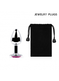 Серебристая анальная пробка с малиновым кристаллом - 7,2 см. - Anal Jewelry Plug - купить с доставкой в Кисловодске