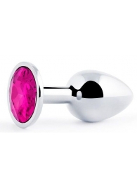 Серебристая анальная пробка с малиновым кристаллом - 7,2 см. - Anal Jewelry Plug - купить с доставкой в Кисловодске