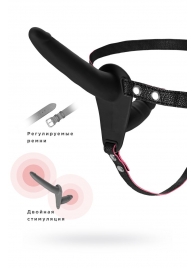 Черный страпон на ремнях с вагинальной пробкой - 15 см. - ToyFa - купить с доставкой в Кисловодске