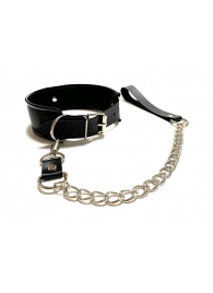 Черный ошейник с поводком из эко-кожи - БДСМ Арсенал - купить с доставкой в Кисловодске