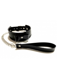 Черный ошейник с поводком из эко-кожи - БДСМ Арсенал - купить с доставкой в Кисловодске