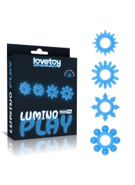 Набор из 4 голубых, светящихся в темноте эрекционных колец Lumino Play - Lovetoy - в Кисловодске купить с доставкой