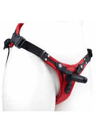 Красно-черный женский пояс с 2 способами крепления насадок и вагинальной пробкой - LOVETOY (А-Полимер) - купить с доставкой в Кисловодске