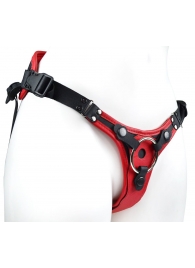 Красно-черный женский пояс с 2 способами крепления насадок и вагинальной пробкой - LOVETOY (А-Полимер) - купить с доставкой в Кисловодске
