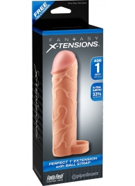 Телесная насадка с кольцом Perfect 1 Extension with Ball Strap - 17 см. - Pipedream - в Кисловодске купить с доставкой
