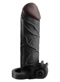 Чёрная вибронасадка с кольцом Vibrating Real Feel 2 Extension - 16 см. - Pipedream - в Кисловодске купить с доставкой