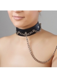 Чёрный ошейник из натуральной кожи - Sitabella - купить с доставкой в Кисловодске