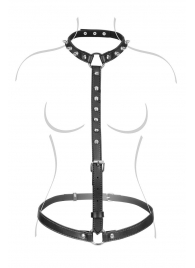 Черная упряжь на тело с шипами на ошейнике - Fetish Tentation - купить с доставкой в Кисловодске