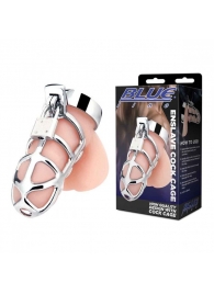 Серебристая металлическая клетка для члена с замком Enslave Cock Cage - BlueLine - купить с доставкой в Кисловодске
